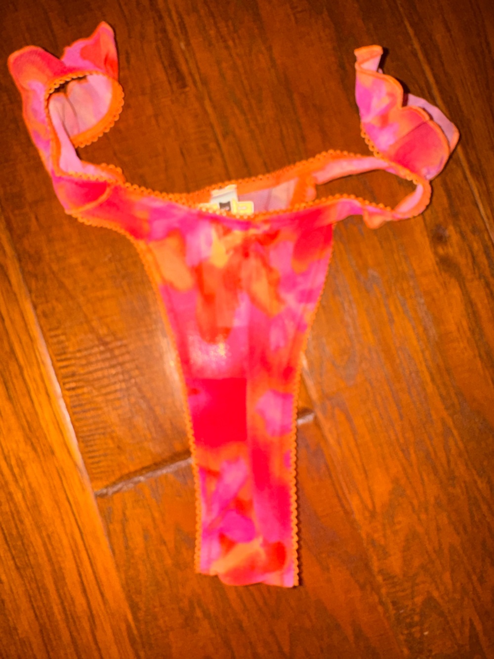 NWTPink & Orange Tie-Dye Ruffled Thong Bikini Bottom